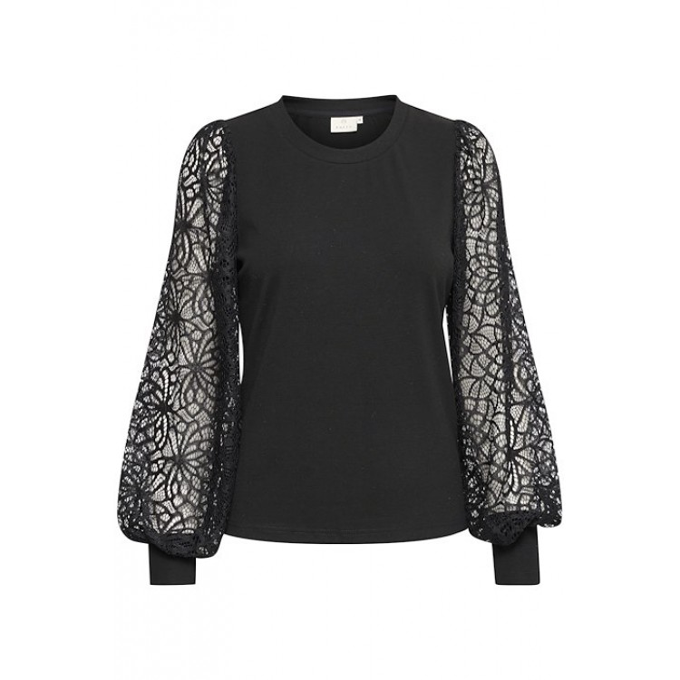 Kaffe KAbecca Lace T-Shirt Zwart Kaffe KAbecca Lace T-Shirt Zwart